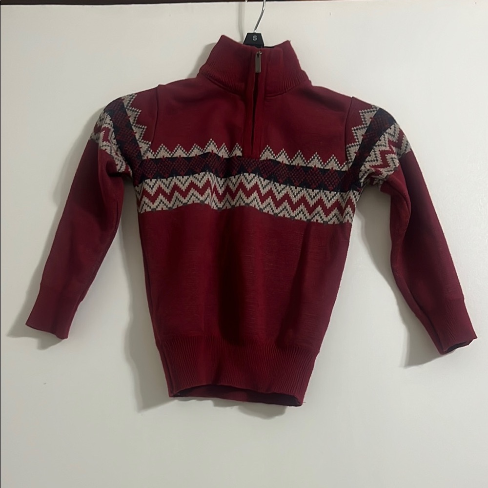 FAZE 1 Boy’s Quarter Zip Red Sweater with Zigzag Pattern Size 4